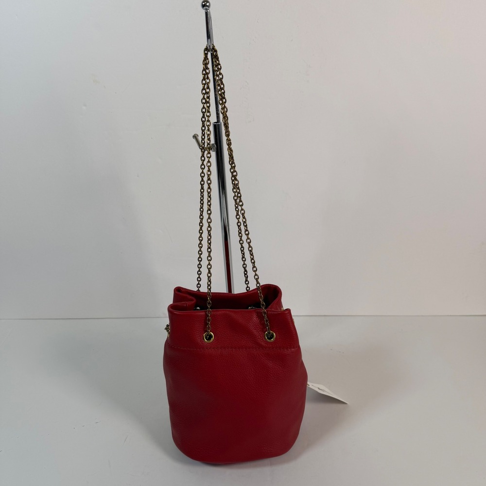 New HOBO Jovie Scarlet Red Leather Mini Bucket Bag Gold Chain NWT - Picture 2 of 10